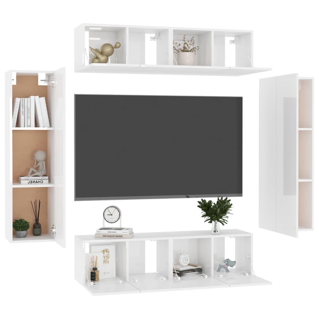vidaXL 6 pcs conjunto de móveis de TV contraplacado branco brilhante