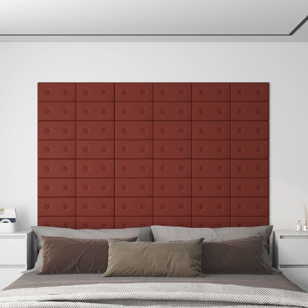 vidaXL Painel parede 12 pcs 30x15 cm couro art. 0,54 m² vermelho tinto