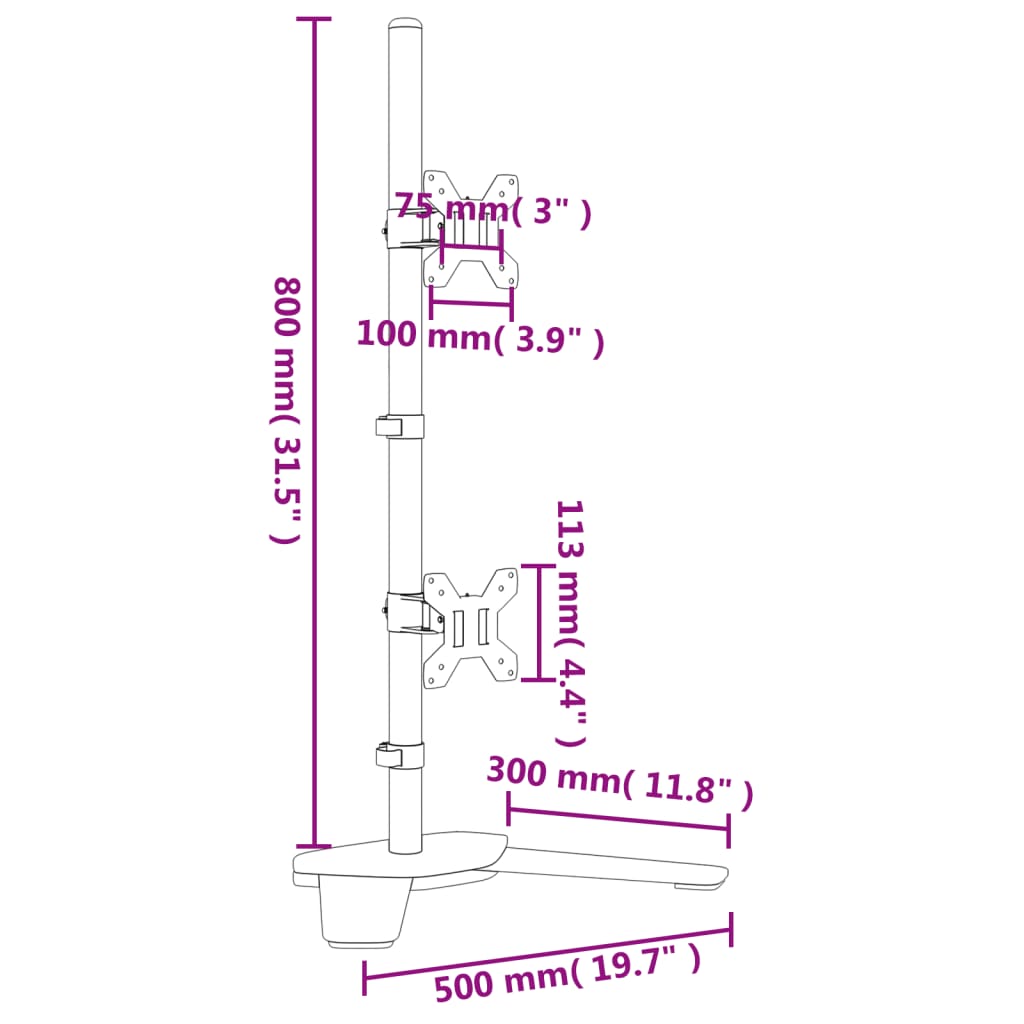 vidaXL Suporte duplo para monitor VESA 75/100 mm aço preto