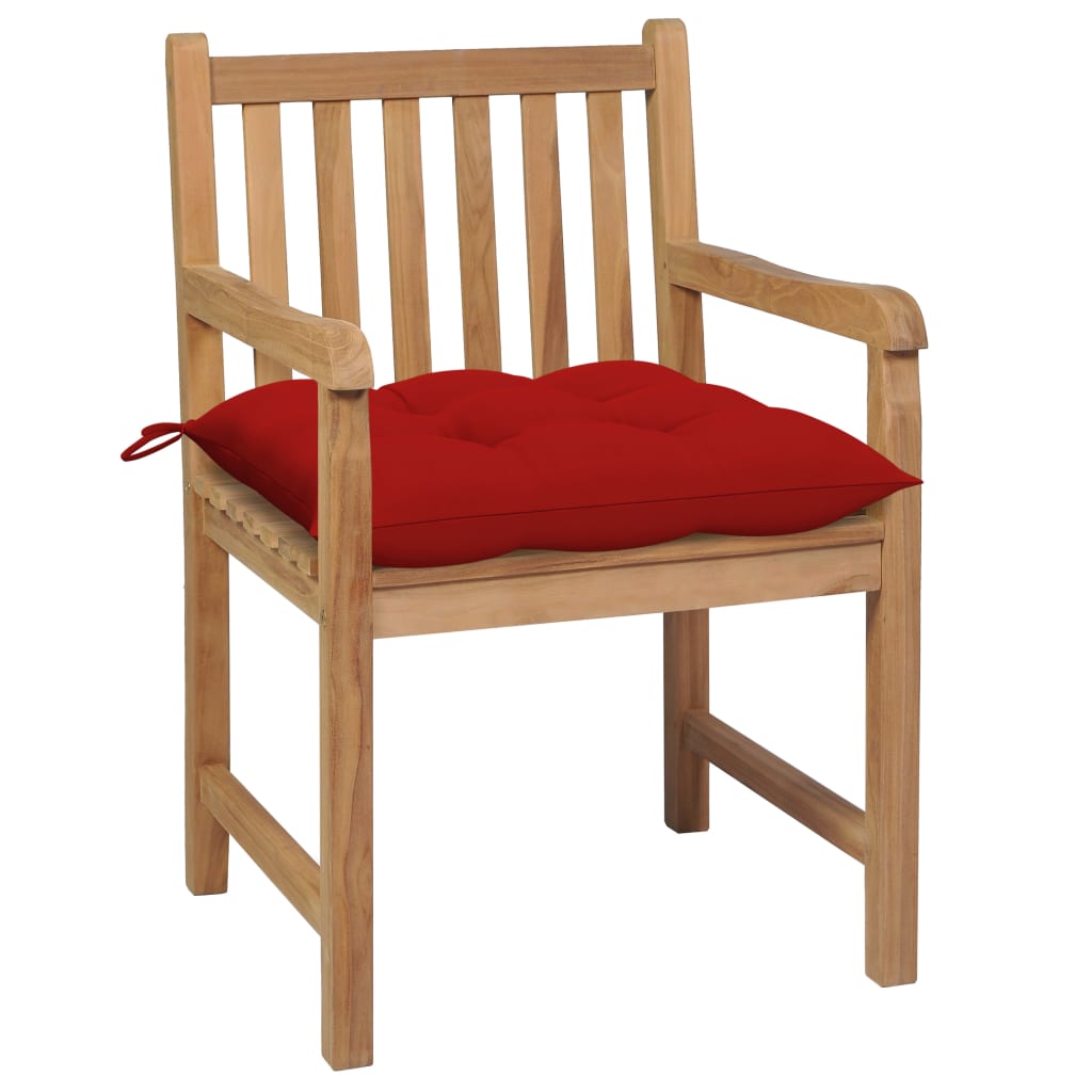 vidaXL Cadeiras de jardim c/ almofadões vermelhos 2 pcs teca maciça