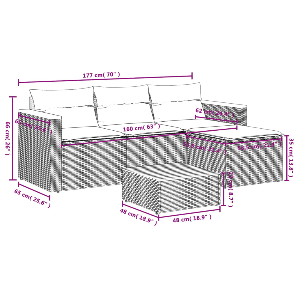 vidaXL 3 pcs conjunto sofás de jardim c/ almofadões vime PE cinzento