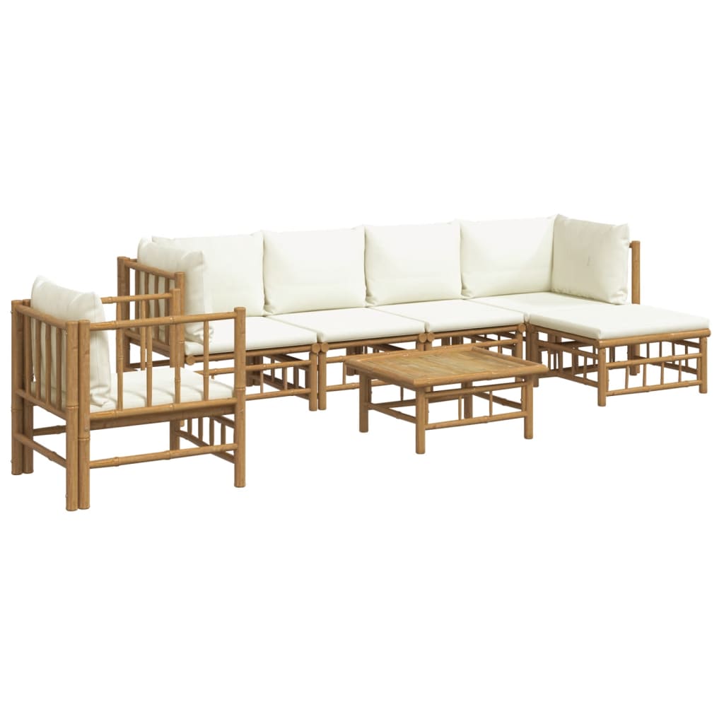 vidaXL 7 pcs conjunto lounge de jardim bambu c/ almofadões branco nata