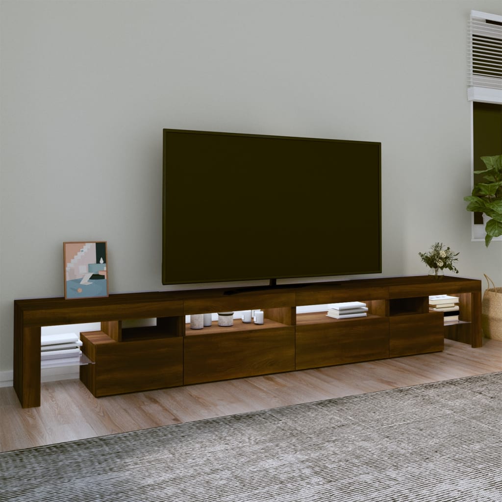 vidaXL Móvel de TV com luzes LED 260x36,5x40 cm cor carvalho castanho