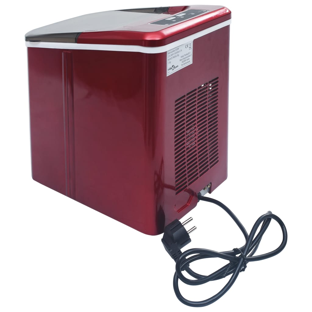 vidaXL Máquina de fazer cubos de gelo 1,4 L 15 kg/24 h vermelho