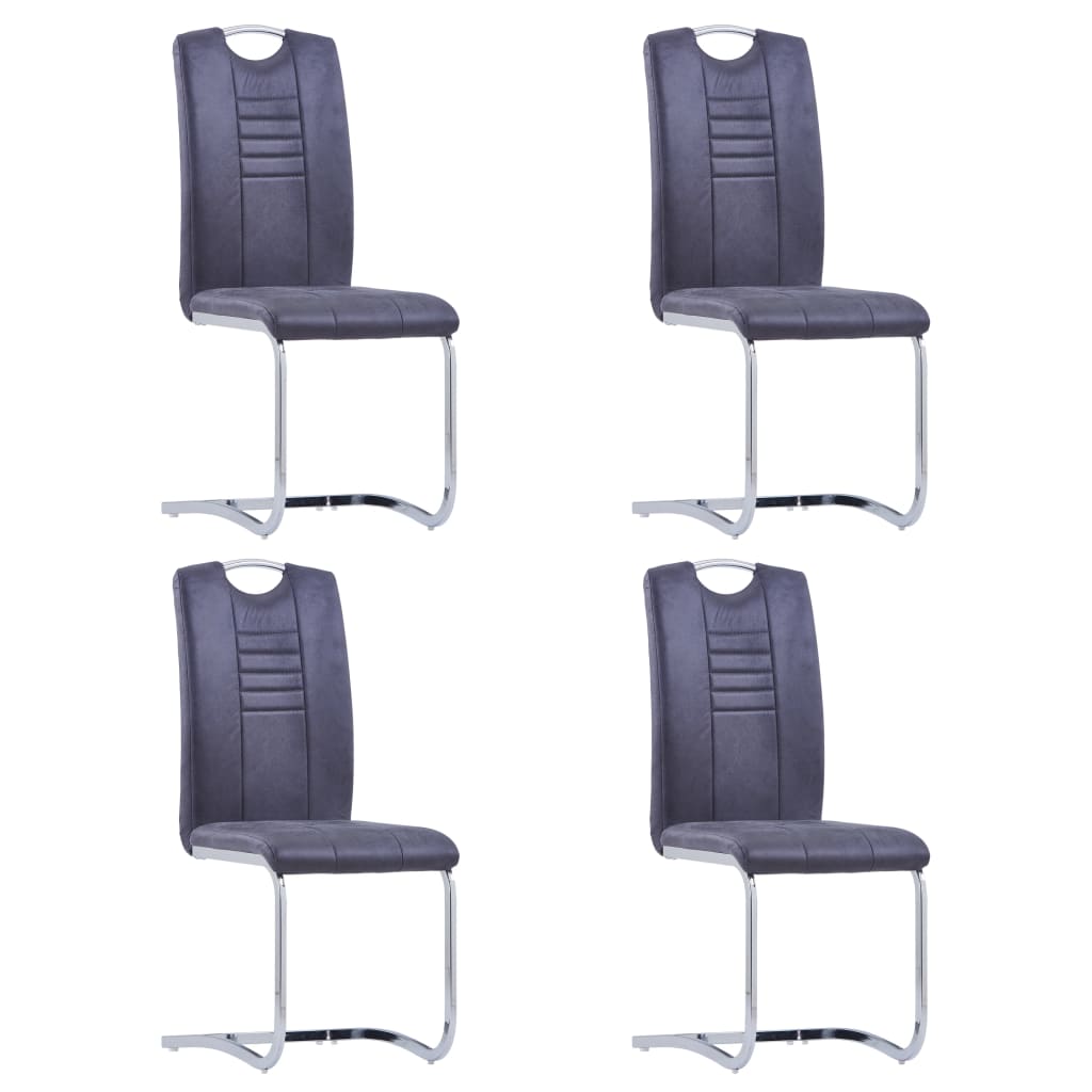 vidaXL Cadeiras de jantar cantilever 4 pcs camurça artificial cinzento