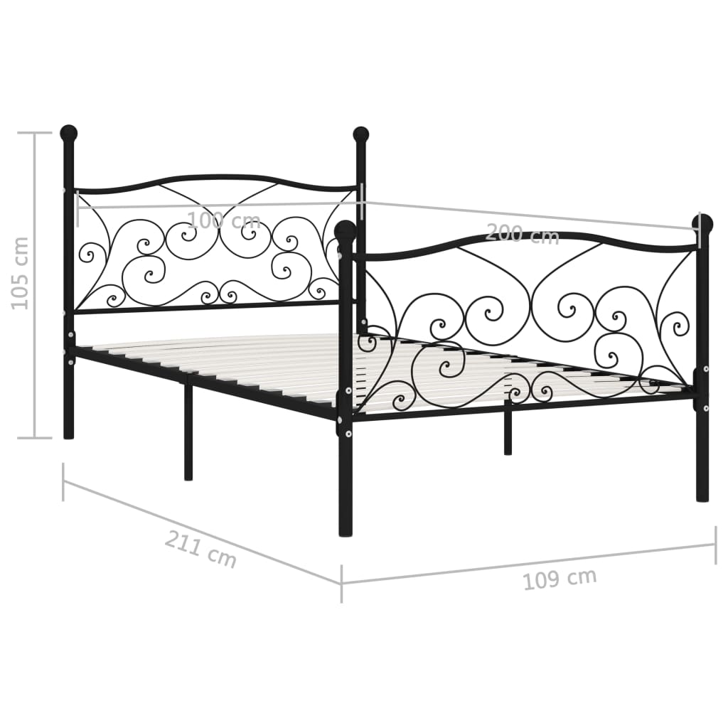 vidaXL Estrutura de cama com estrado de ripas 100x200 cm metal preto