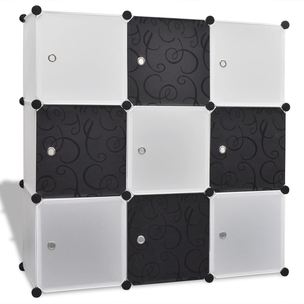 Organizador armazenamento 9 compartimentos 110x37x110cm, preto/branco