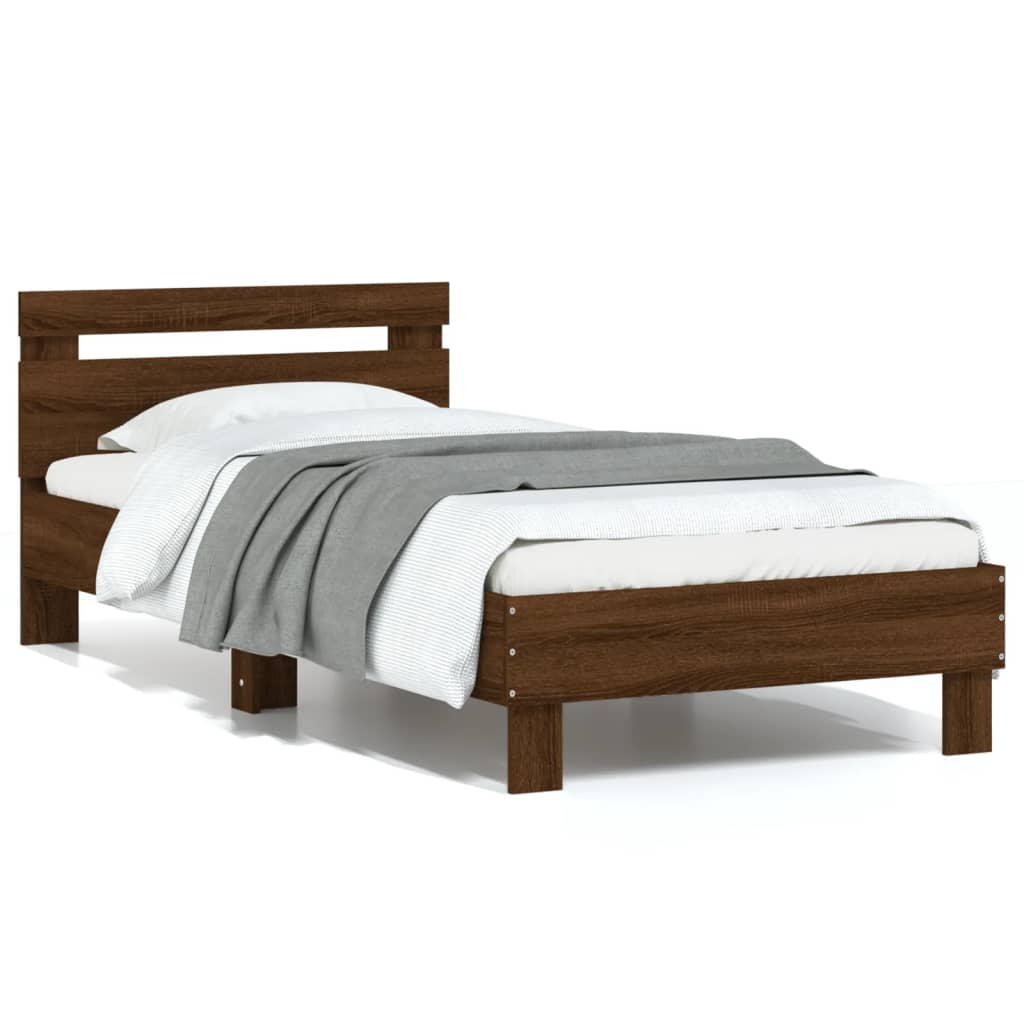 vidaXL Estrutura cama c/ cabeceira derivados madeira carvalho castanho