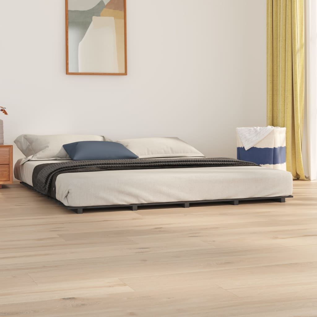 vidaXL Estrutura de cama 200x200 cm madeira de pinho maciça cinzento