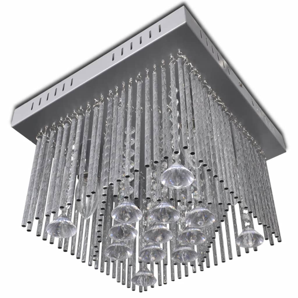 Lâmpada do teto quadrada com decorações de cristal e tiras de alumínio
