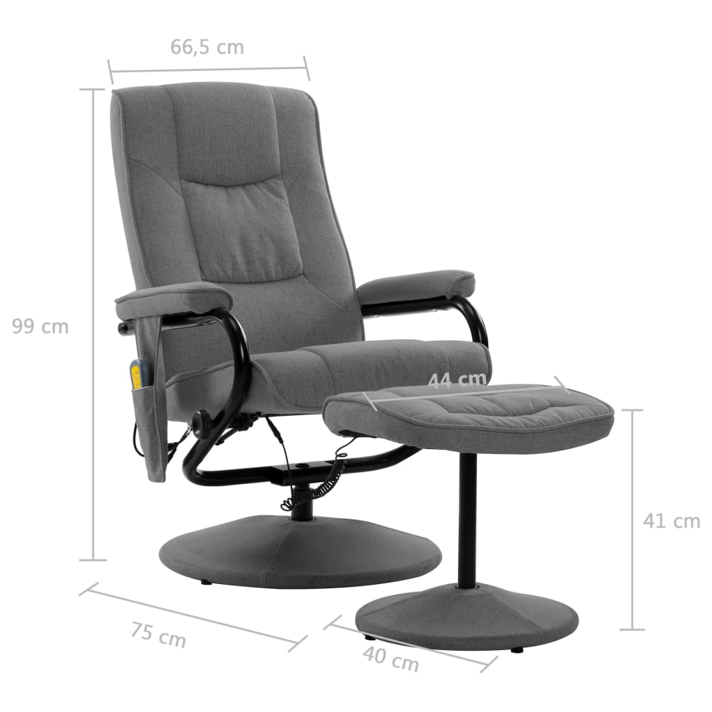 vidaXL Cadeira massagens reclinável + apoio pés tecido cinzento-claro