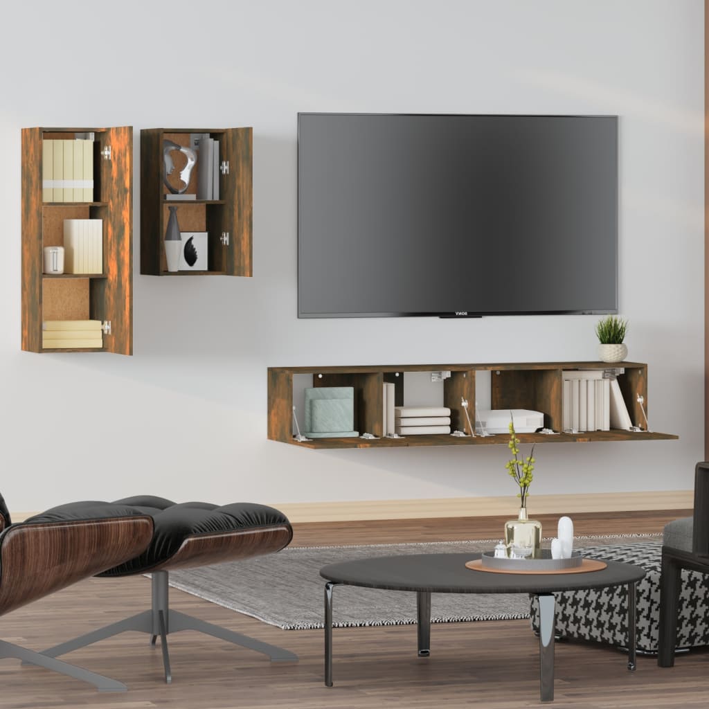 vidaXL 4 pcs conjunto móveis TV derivados de madeira carvalho fumado