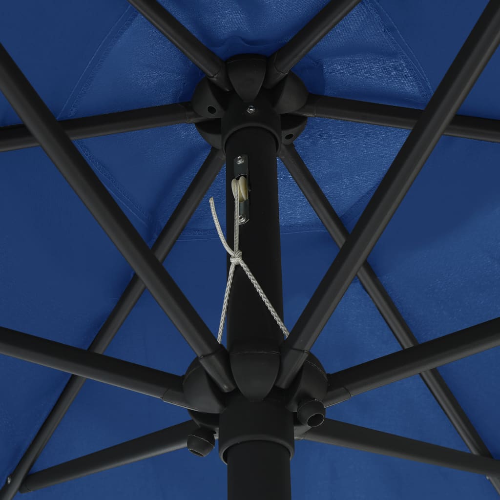 vidaXL Guarda-sol com luzes LED e mastro alumínio 270 cm azul-ciano