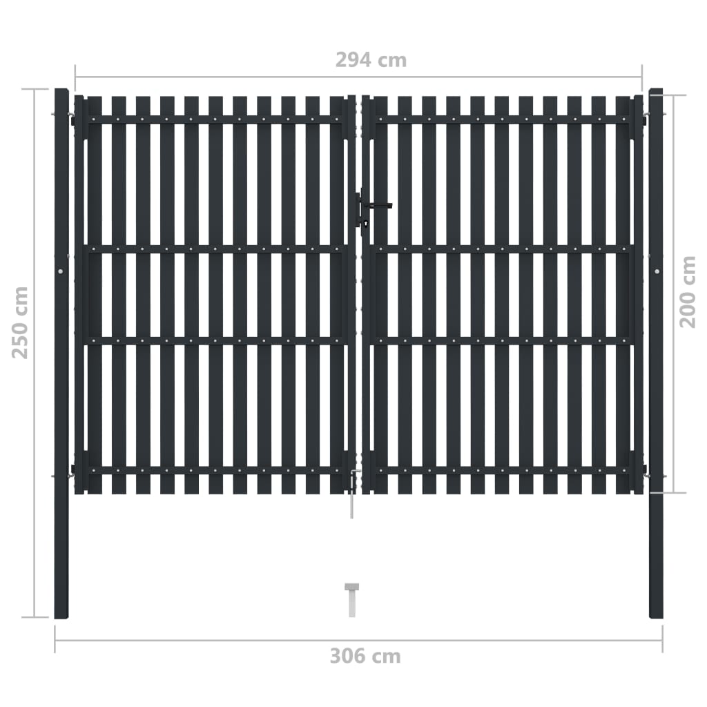 vidaXL Portão de cerca com porta dupla 306x250 cm aço antracite