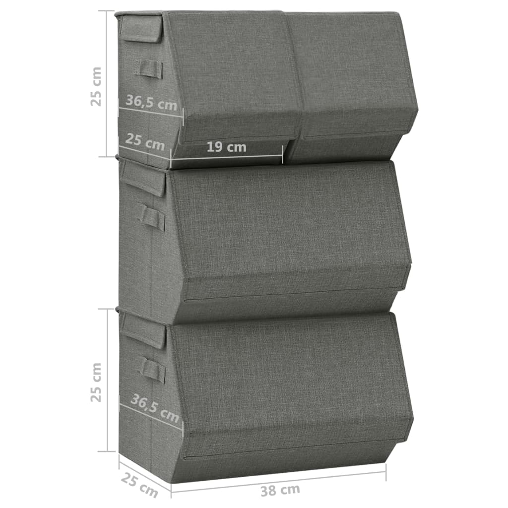 vidaXL Conjunto caixas de arrumação empilháveis 4 pcs tecido antracite