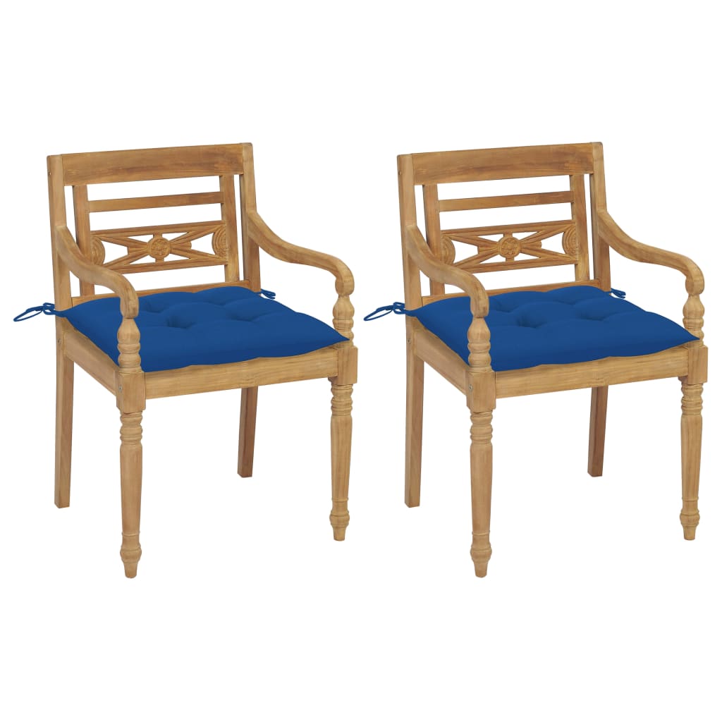vidaXL Cadeiras Batávia c/ almofadões azul 2 pcs teca maciça