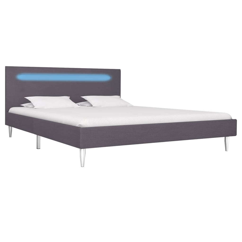vidaXL Estrutura de cama com LED 140x200 cm tecido cinzento