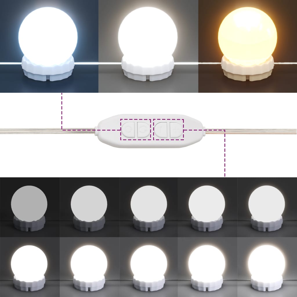 vidaXL Conjunto de toucador com luzes LED pinho maciço branco