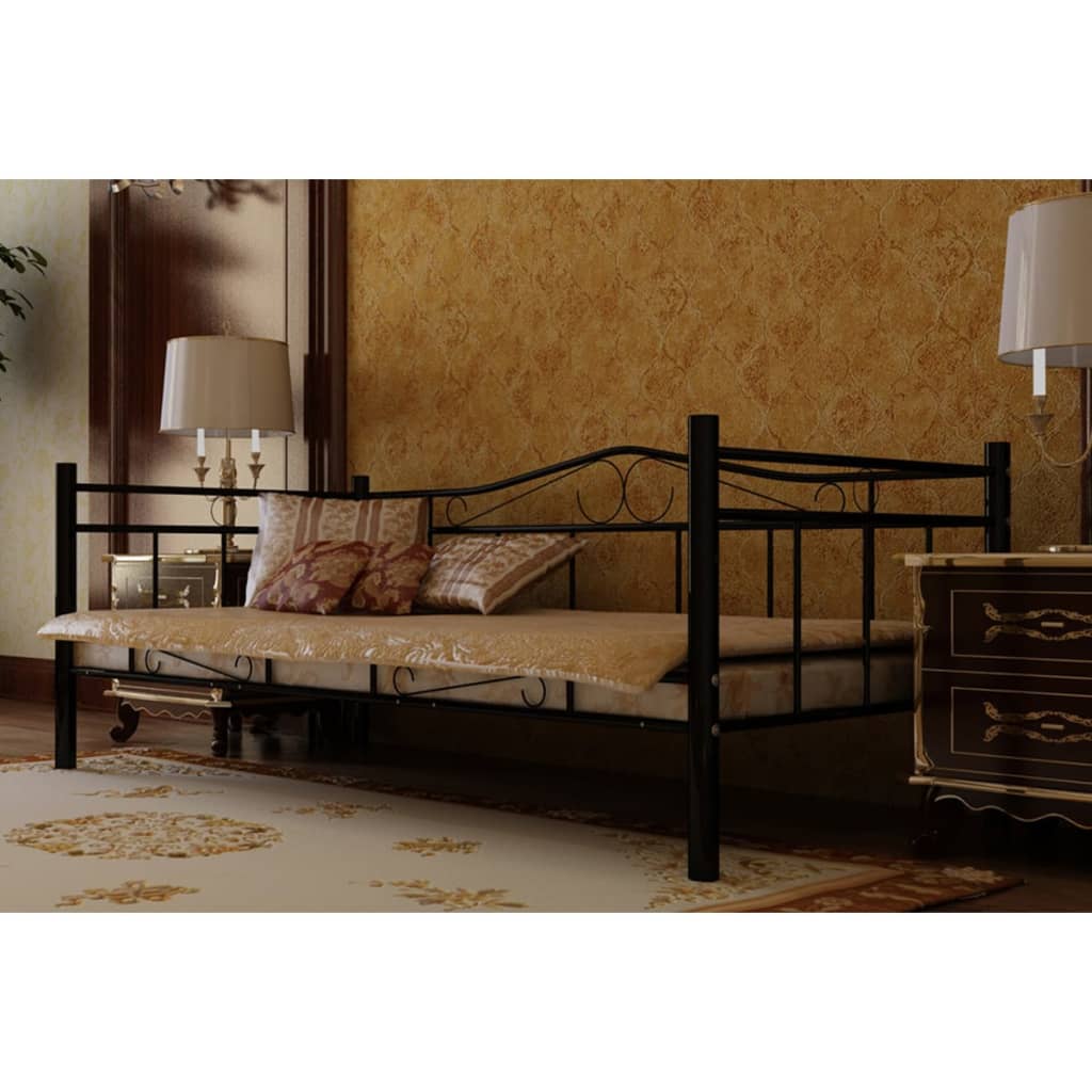 vidaXL Sofá-cama com colchão 90x200 cm metal preto