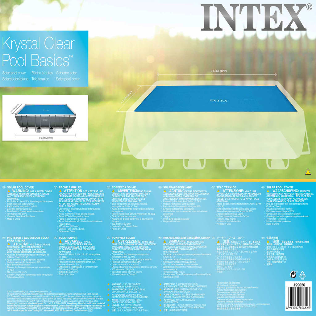 Intex Cobertura para piscina solar retangular 549x274 cm 29026