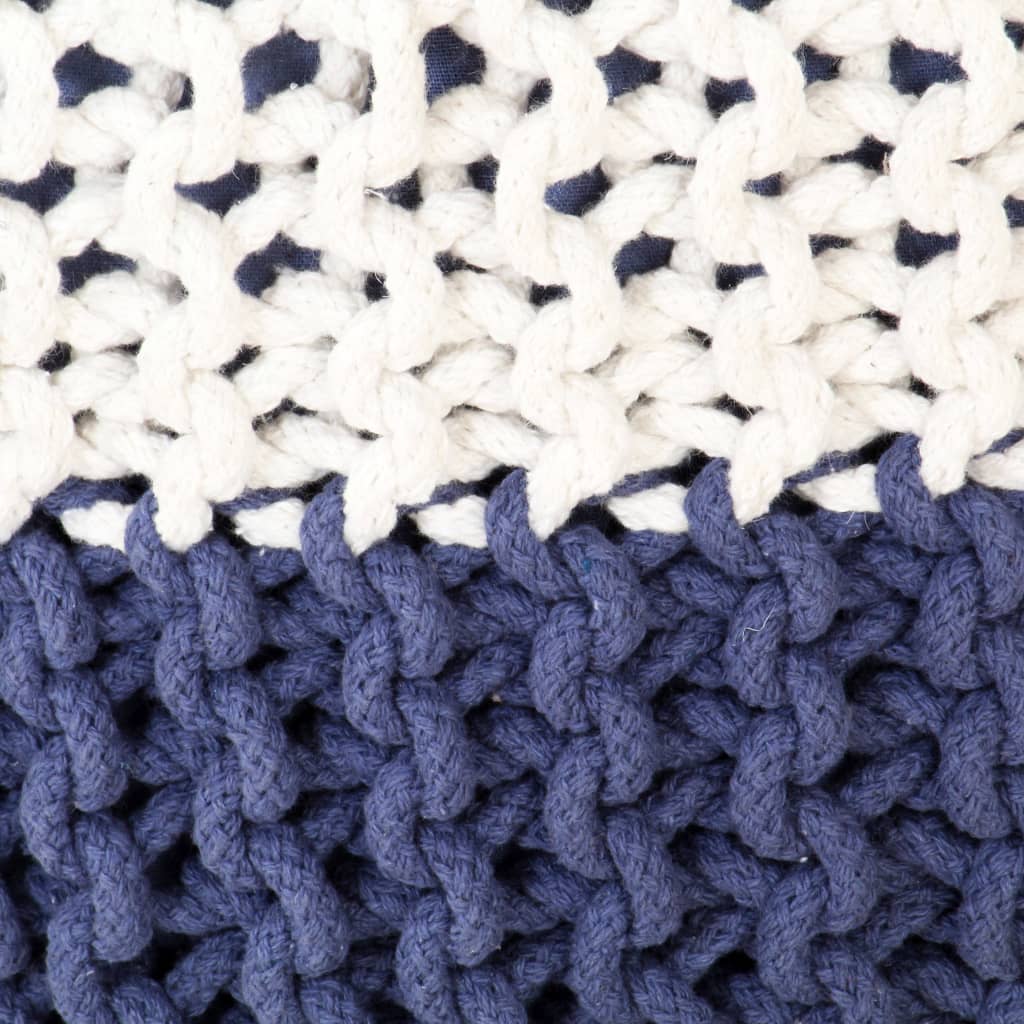 vidaXL Pufe tricotado à mão 50x35 cm algodão azul e branco