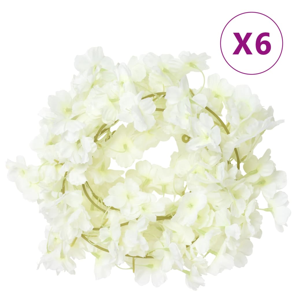 vidaXL Grinaldas de flores artificiais 6 pcs 180 cm branco