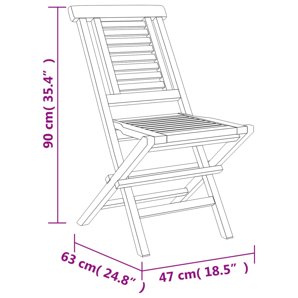 vidaXL Cadeiras de jardim dobráveis 2 pcs 47x63x90 cm teca maciça
