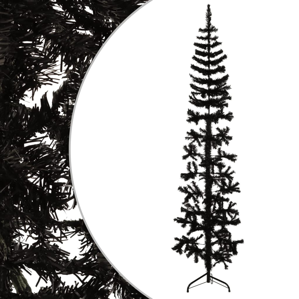 vidaXL Meia árvore de Natal fina com suporte 240 cm preto
