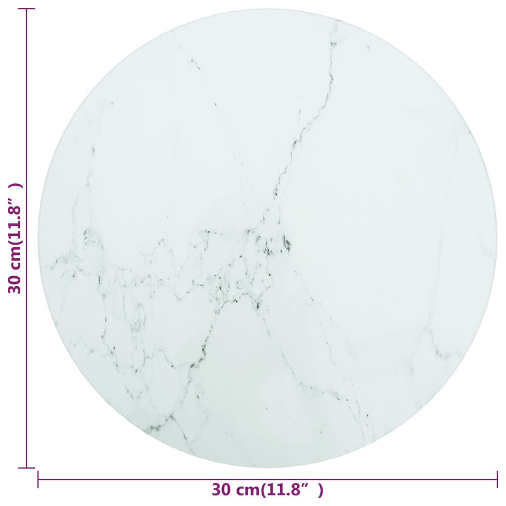 vidaXL Tampo mesa Ø30x0,8 cm vidro temperado design mármore branco