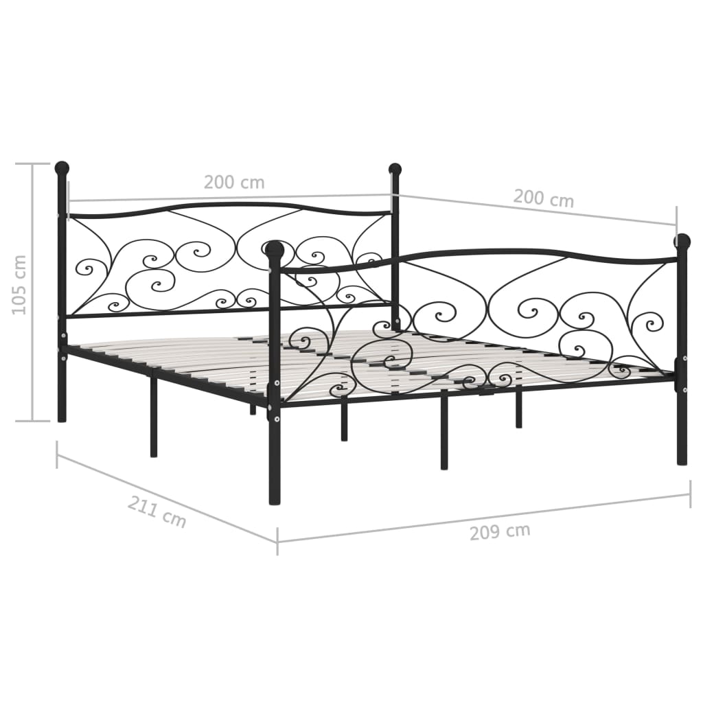 vidaXL Estrutura de cama com estrado de ripas 200x200 cm metal preto