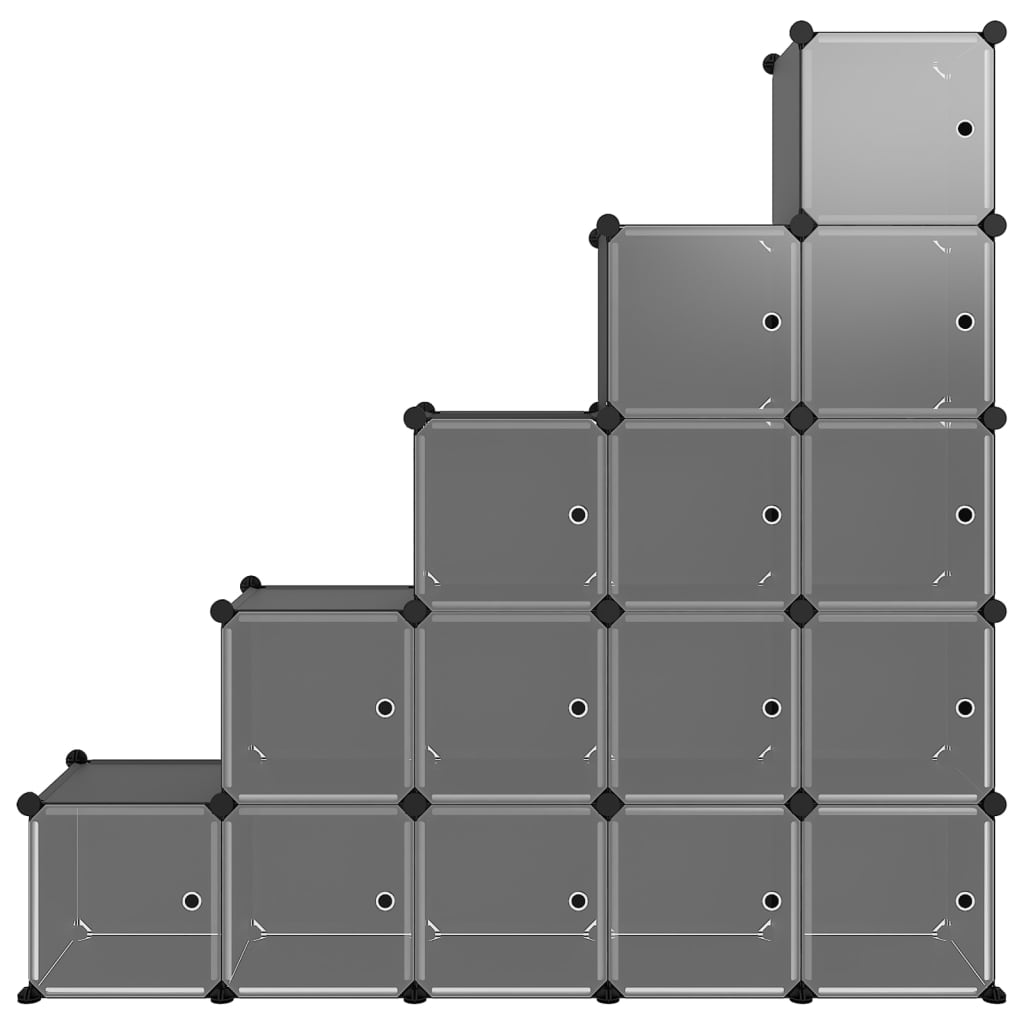 vidaXL Organizador de arrumação com 15 cubos e portas PP preto