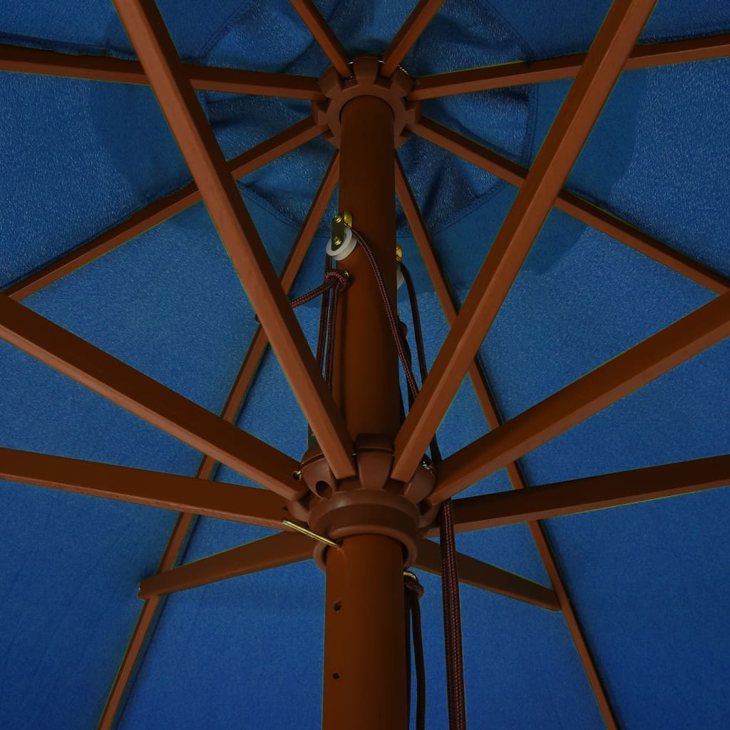 vidaXL Guarda-sol de exterior com poste em madeira 330 cm azul-ciano