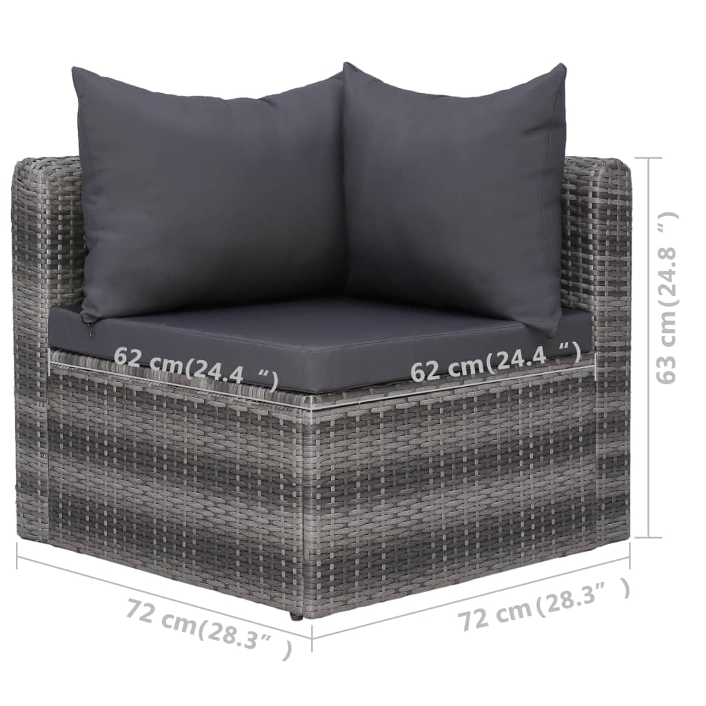 vidaXL 5 pcs sofás de jardim c/ almofadões+almofadas vime PE cinzento