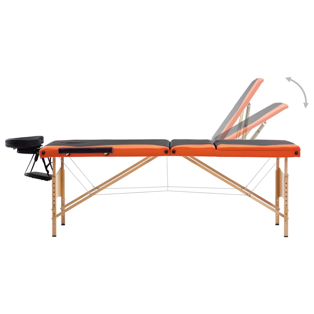 vidaXL Mesa de massagens dobrável 3 zonas madeira preto e laranja