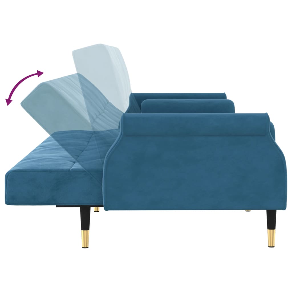 vidaXL Sofá-cama com almofadões veludo azul