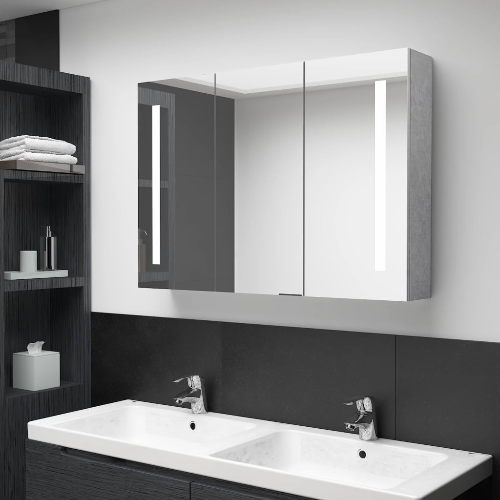 vidaXL Armário espelhado casa de banho LED 89x14x62cm cinzento cimento