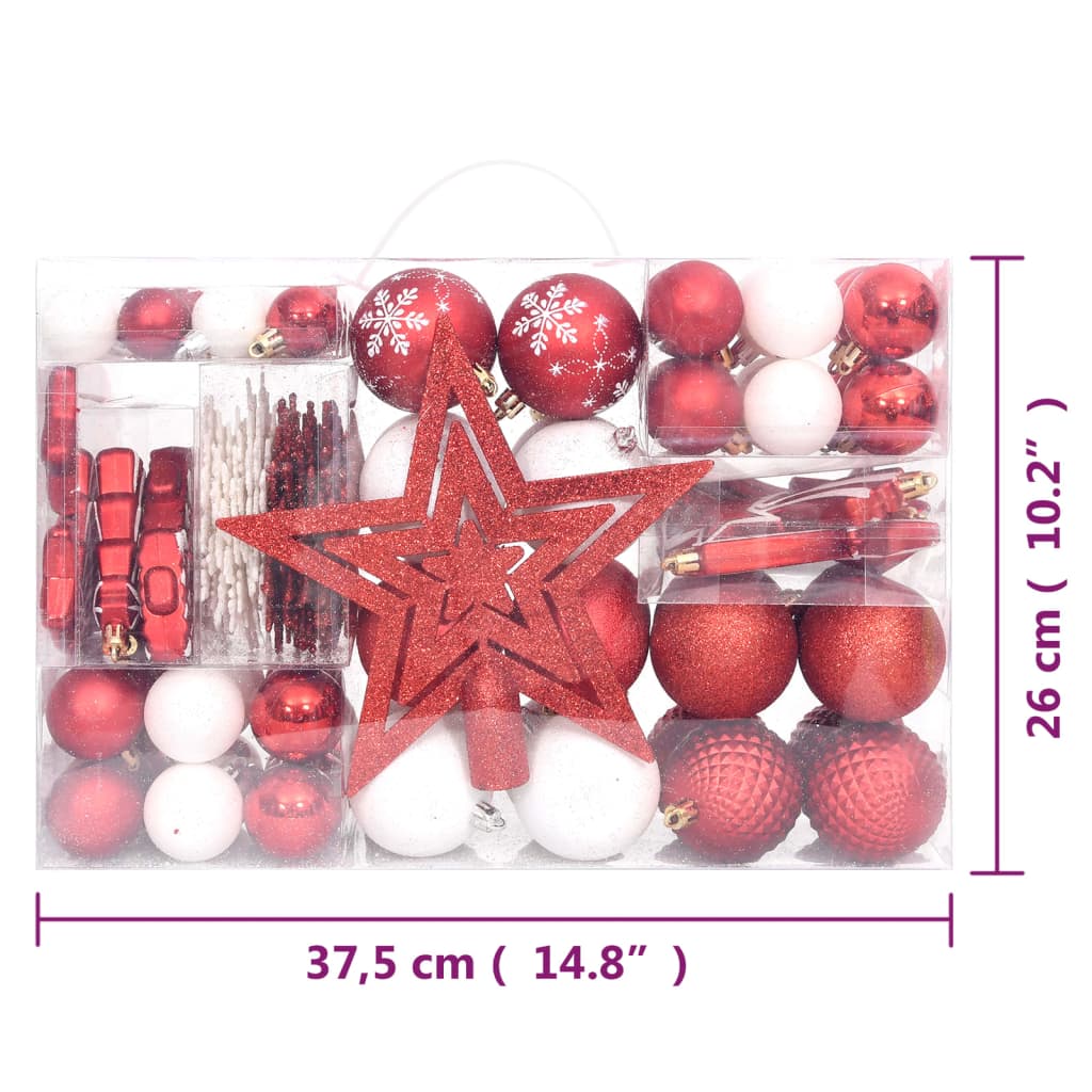 vidaXL 108 pcs conjunto de enfeites de Natal vermelho e branco