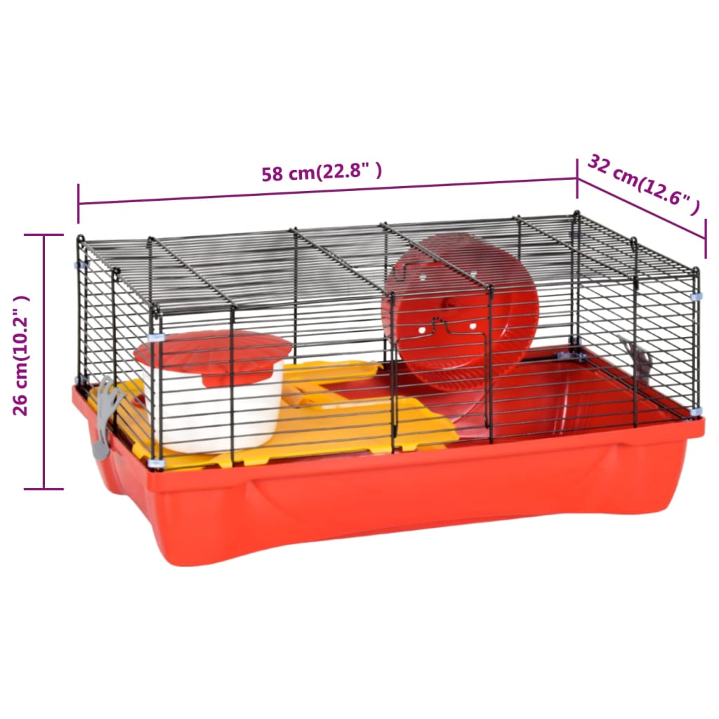 vidaXL Gaiola p/ hamster 58x32x36 cm polipropileno e metal vermelho