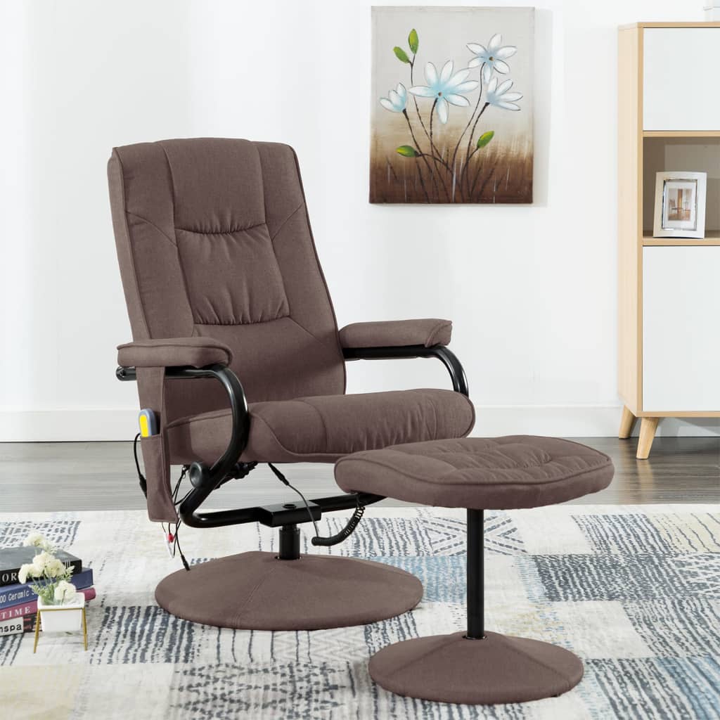 vidaXL Cadeira massagens reclinável c/ apoio pés tecido castanho