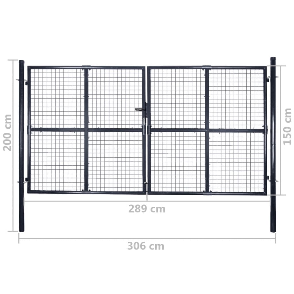 vidaXL Portão de jardim em rede aço galvanizado 289x150 cm cinzento
