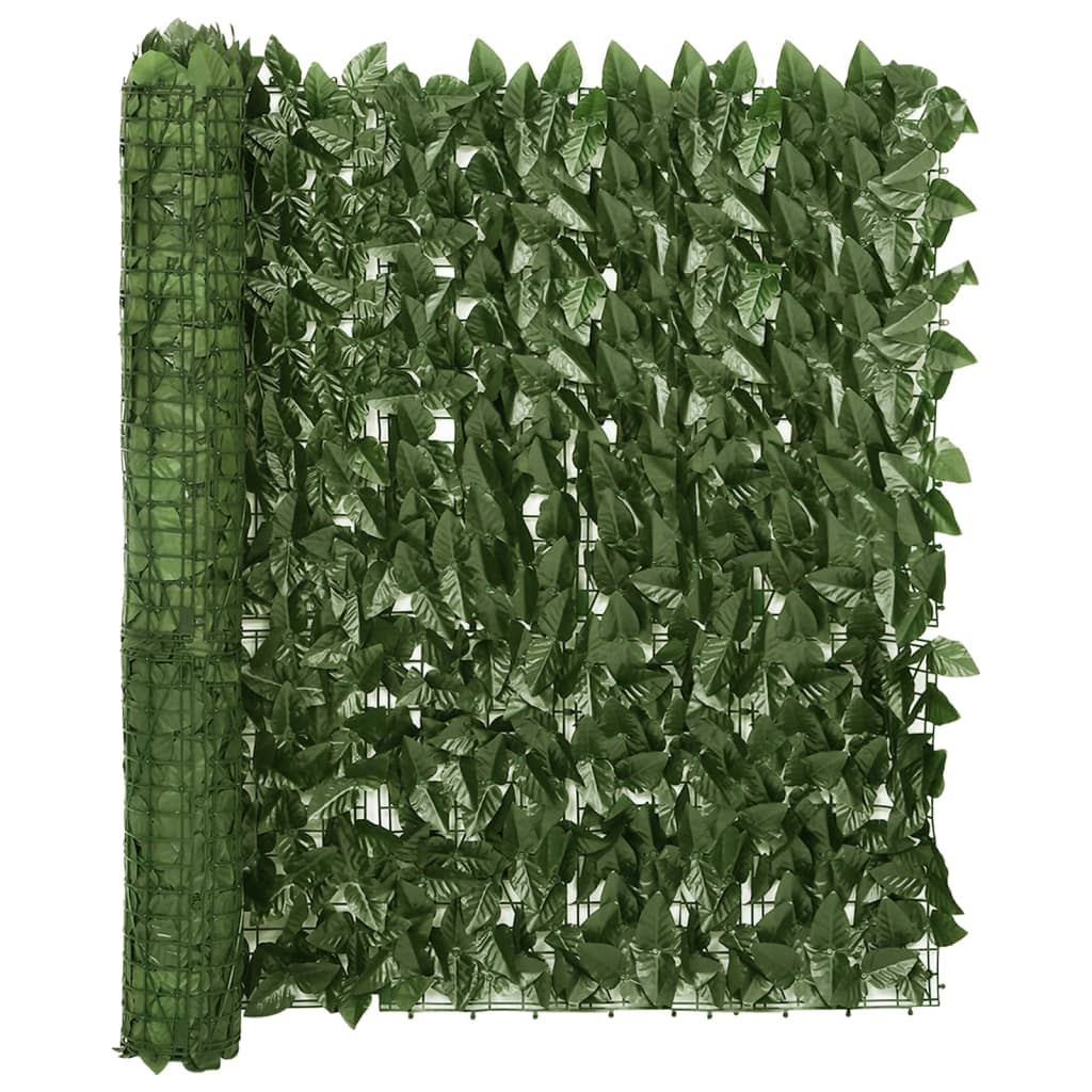 vidaXL Tela de varanda com folhas verde-escuras 300x100 cm
