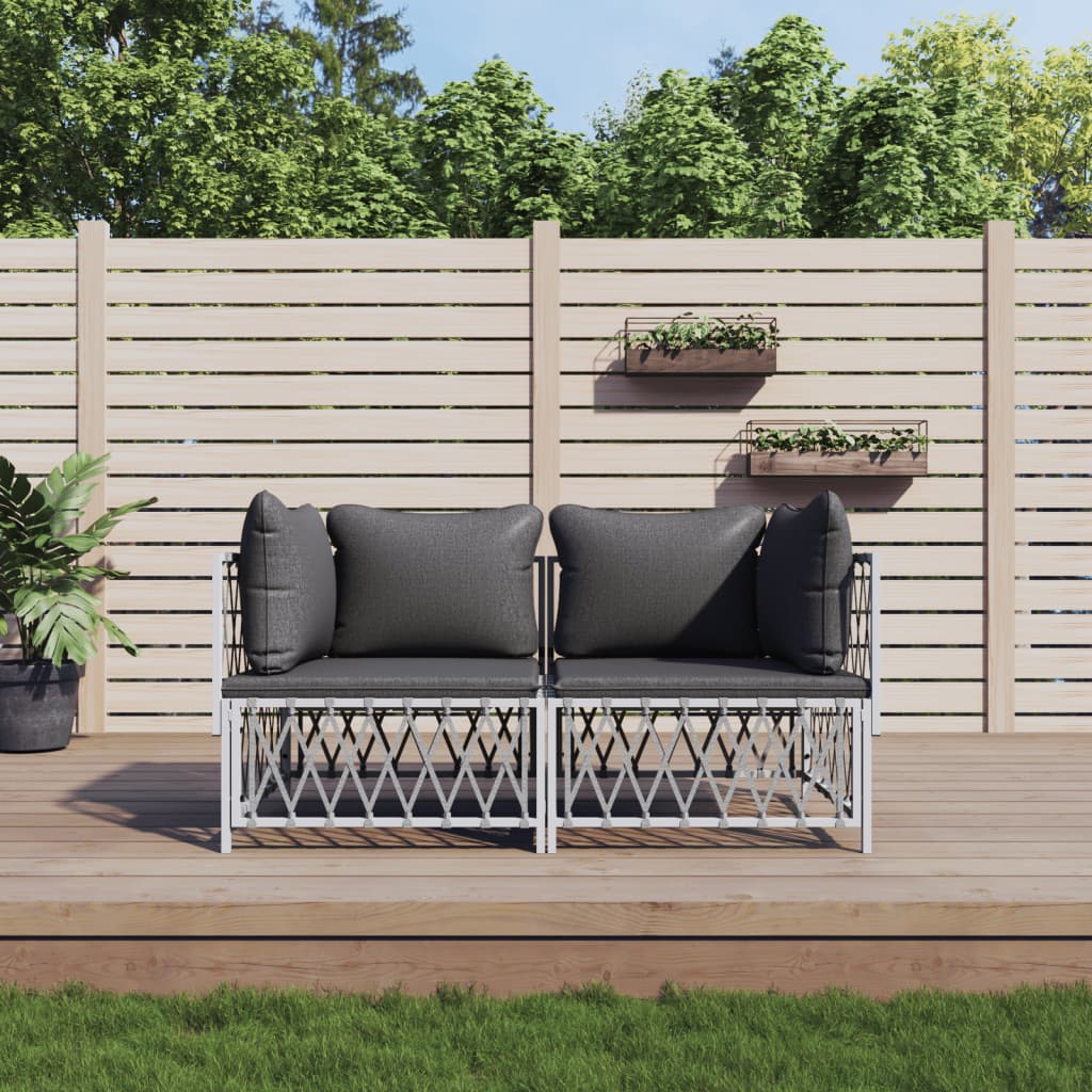 vidaXL 2 pcs conjunto lounge de jardim com almofadões aço branco