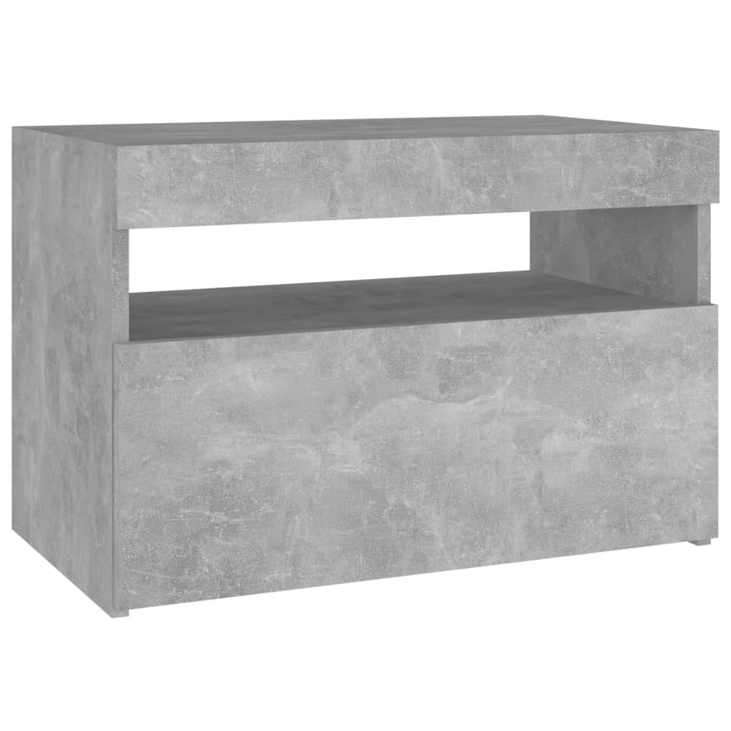 vidaXL Mesa de cabeceira & luzes LED 60x35x40 cm cinza cimento