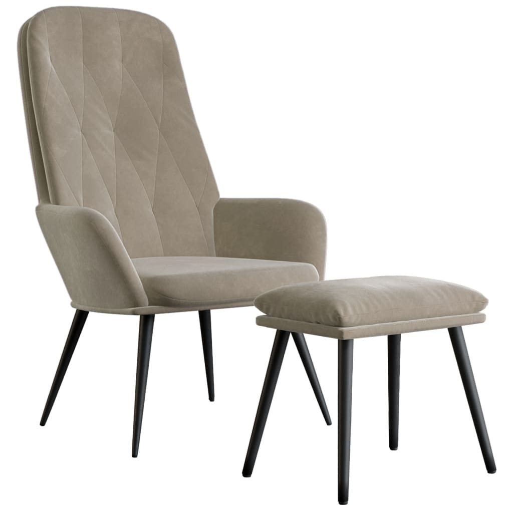 vidaXL Cadeira de descanso com banco p/ pés veludo cinza-claro