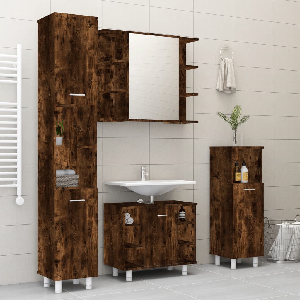 vidaXL 4pcs conjunto de móveis WC derivados de madeira carvalho fumado