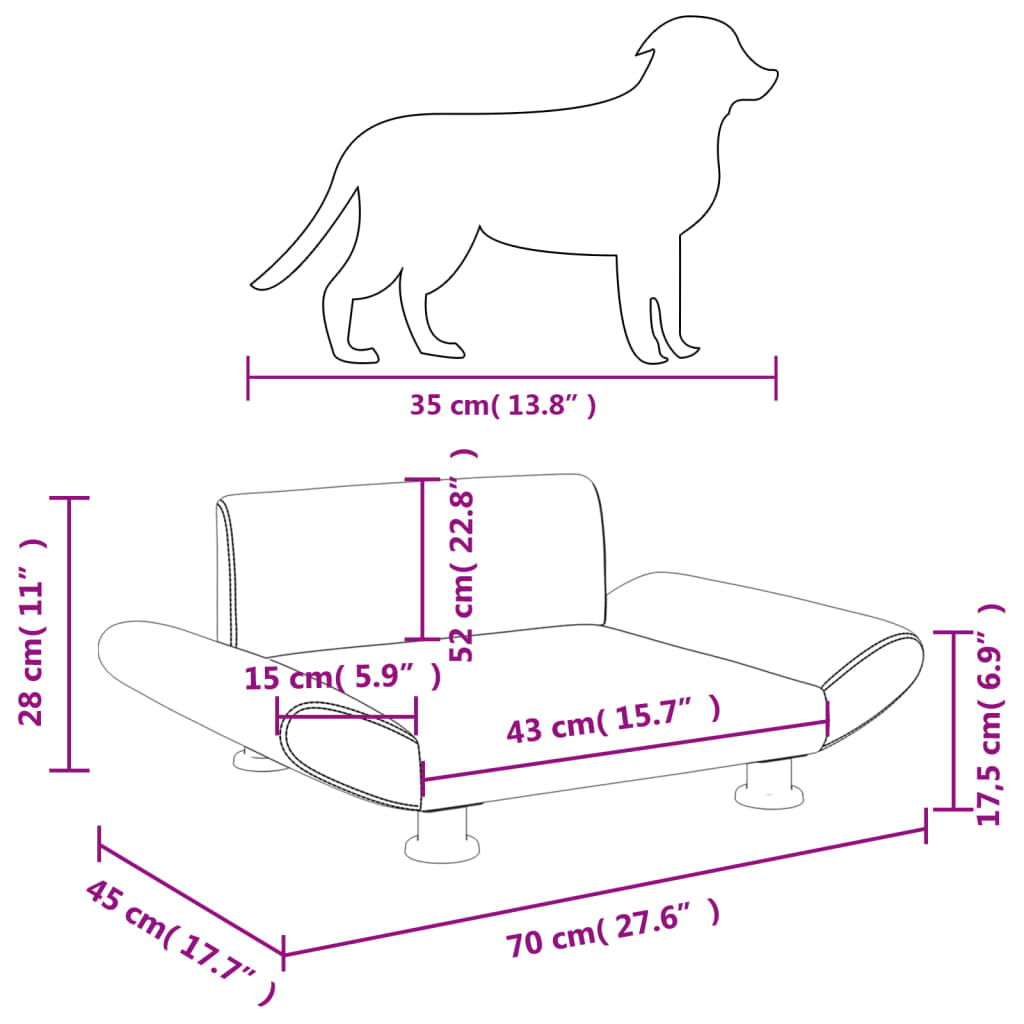 vidaXL Cama para cães 70x45x28 cm tecido cinzento-claro
