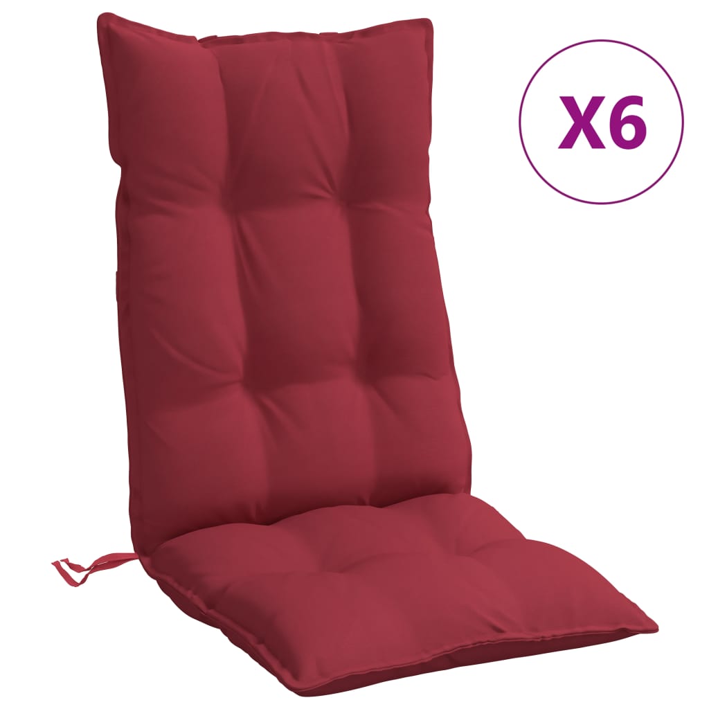 vidaXL Almofadões p/ cadeira encosto alto 6 pcs oxford vermelho tinto