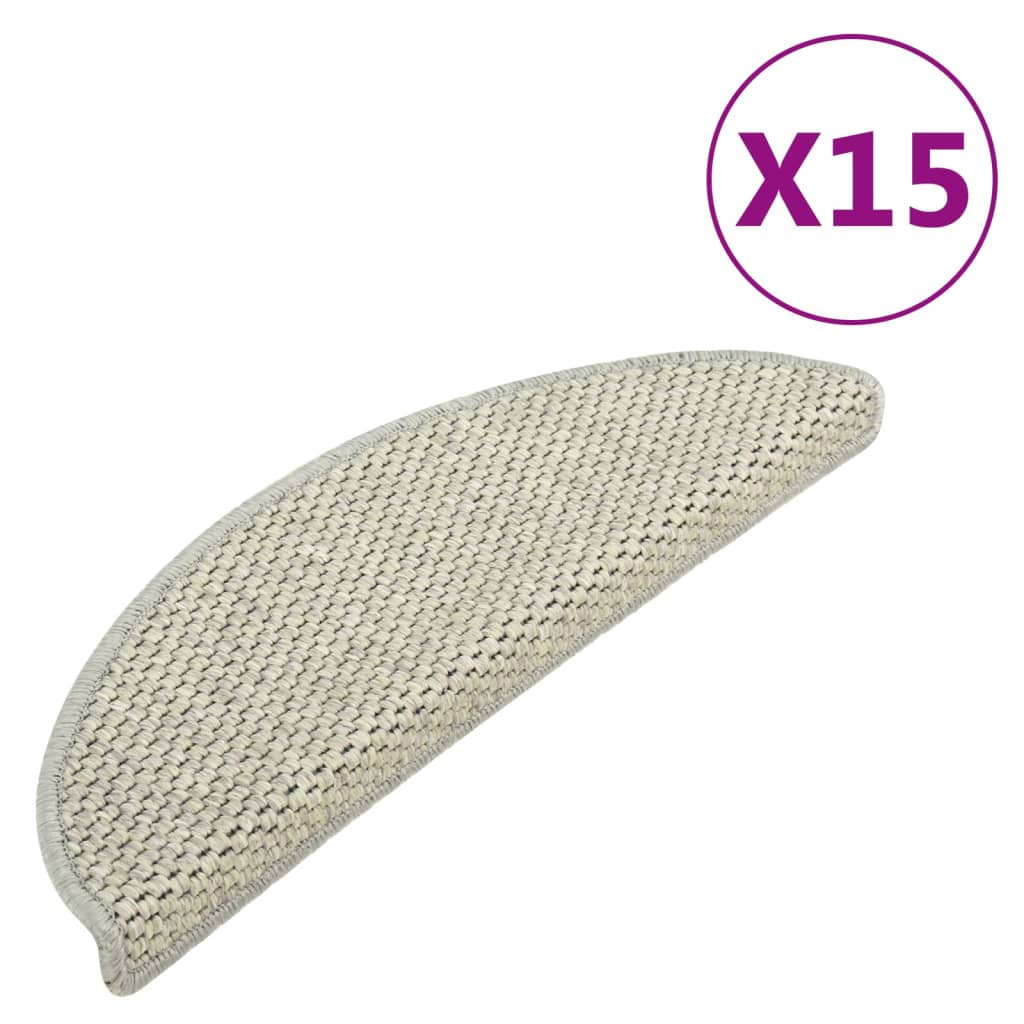 vidaXL Tapetes escada adesivos aspeto sisal 15 pcs 56x17x3 cm cinzento
