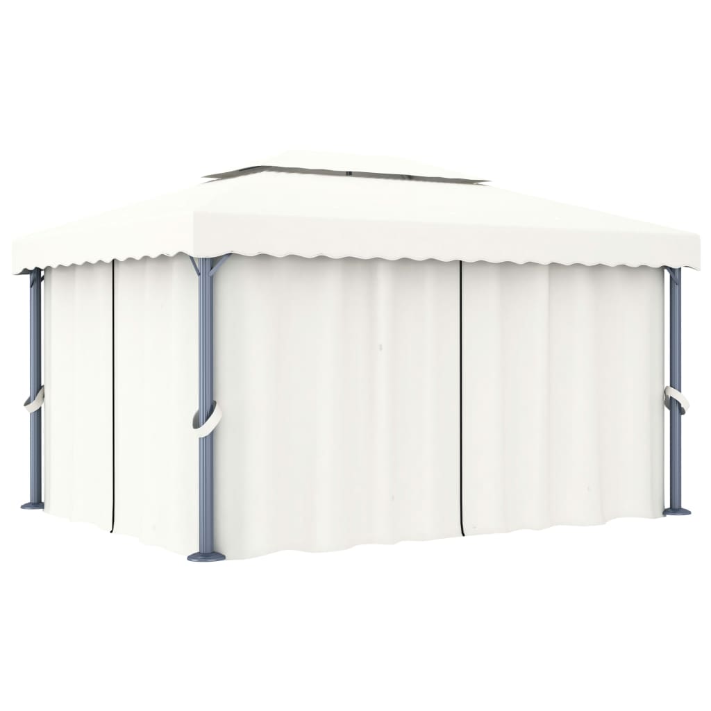 vidaXL Gazebo com cortinas e cordões de luzes LED 4x3 m branco nata