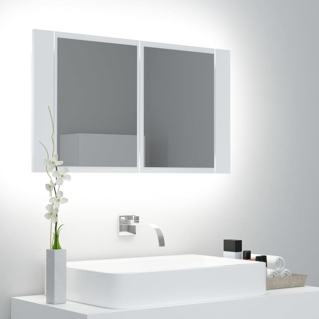 vidaXL Armário espelhado casa de banho LED 80x12x45 cm acrílico branco
